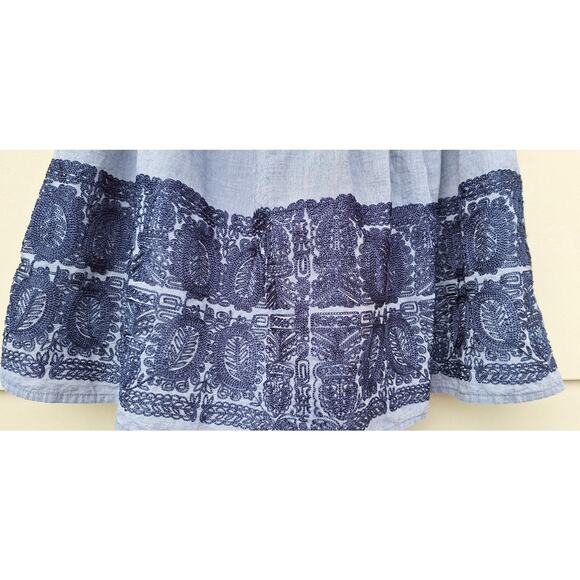 J CREW Zafrina Embroidered Chambray Skirt Cotton Elastic waist Tassels M Boho - Picture 11 of 11